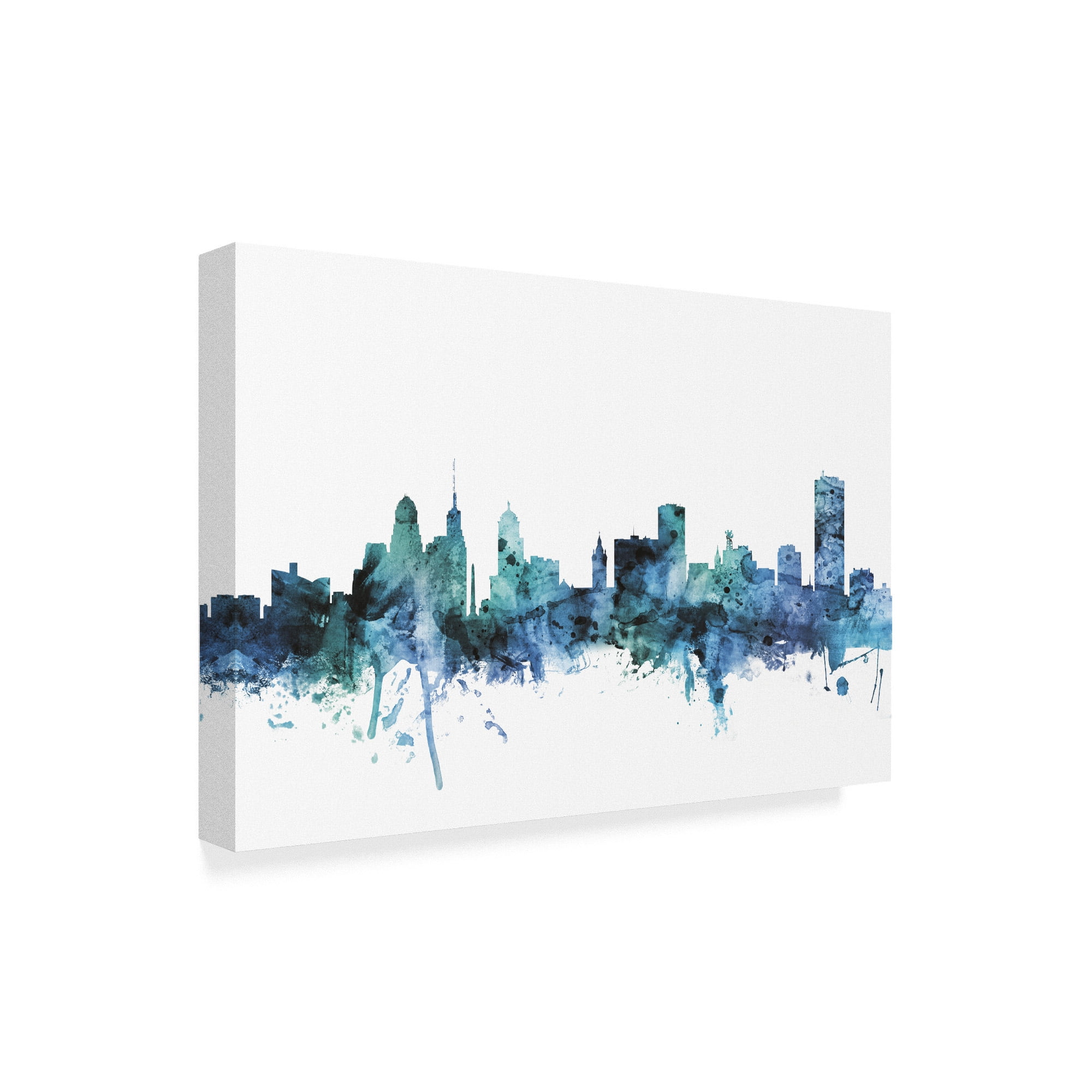 Trademark Fine Art 'Buffalo New York Blue Teal Skyline' Canvas Art by Michael Tompsett