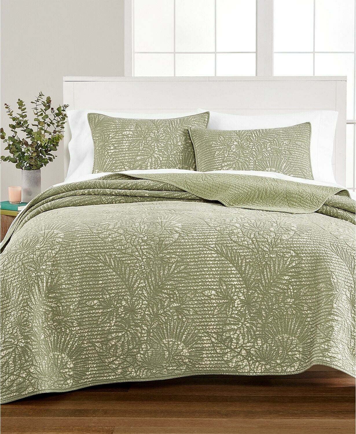 Queen for sale online Martha Stewart Collection Botanical Green Floral 100 Cotton Quilt Full 