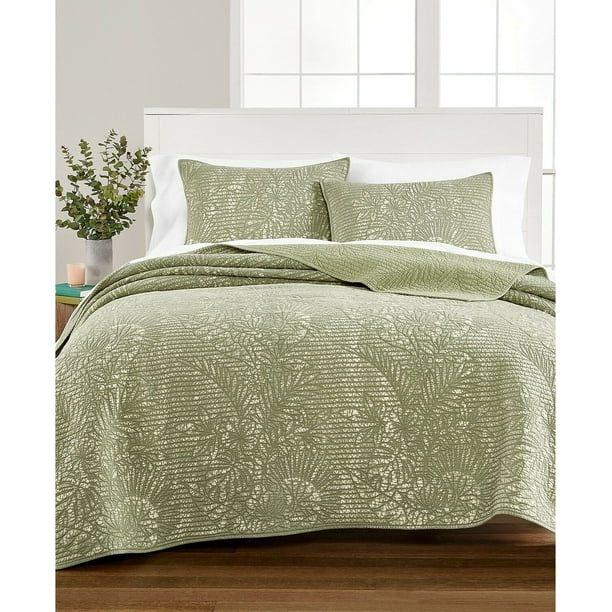 Martha Stewart Collection Botanical Floral Cotton Quilt KING Green