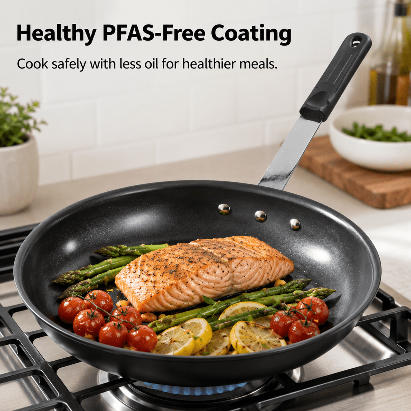 Alvantor Ceramic Nonstick Frying Pan, 8/10/12/14 inch, Aluminum Egg Pan with Stainless Steel Base, Oven Safe, Dishwasher Safe Skillet