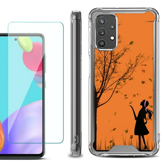 Shockproof Bumper Phone Case for Samsung Galaxy A52 5G, with Tempered Glass Screen Protector, by OneToughShield ® - Autumn Leaf