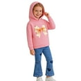 thumbnail image 3 of Pink Girls 2-Piece Outfit Set, Cotton Hoodie & Flared Jeans with Bow & Hearts, Cute Casual Play Clothes for Kids Little Kids 2-8 Years,Size 2-3 T, 3 of 8