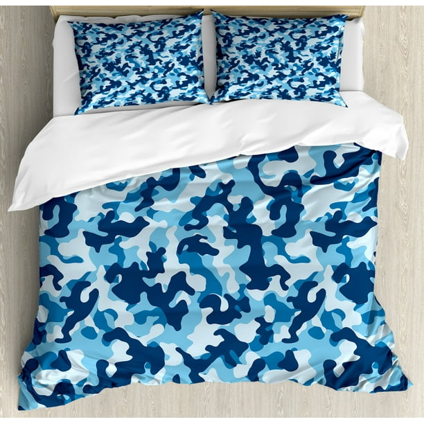 Camouflage Duvet Cover Set Costume Pattern With Vibrant Color Palette Abstract Composition Concealment Decorative Bedding Set With Pillow Shams Blue Coconut By Ambesonne Walmart Com Walmart Com