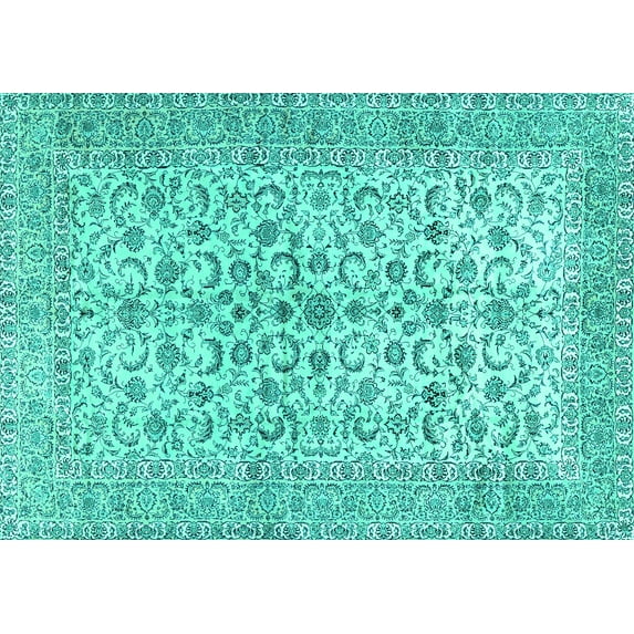Ahgly Company Indoor Rectangle Persian Turquoise Blue Traditional Area Rugs, 8' x 12'
