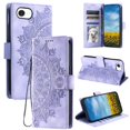 thumbnail image 1 of Flip Case for iPhone 16e , Totem Embossed Flowers Premium PU Leather Wallet Folio Cover with Card Holder Kickstand Compatible with iPhone 16e - Light Purple, 1 of 13
