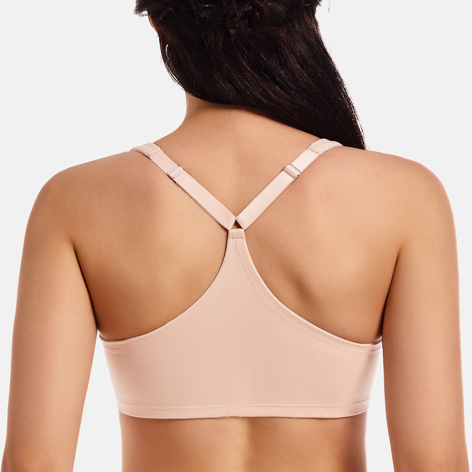 MELENECA Women's Racerback Front Closure Bras Plunge Unlined Full Coverage Seamless Underwire Bra Beige 48B