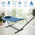 thumbnail image 3 of Spaco Hammock Chair Stand Set Cotton Swing with Pillow Cup Holder Indoor Outdoor, Portable Hammock for Camping, Picnic, Backyard, Blue, 3 of 10