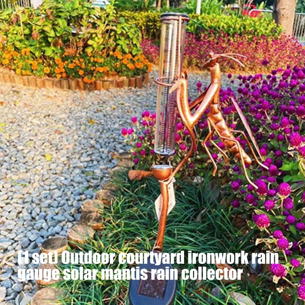 Solar Energy Shape Rain Measure Gauge for Outdoor Grounds Featuring strong Iron Plastic Construction and LED Light Feature Easy Installation