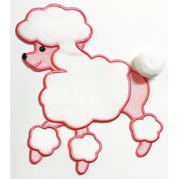 Adorable Pink Poodle Skirt Sew-On Applique with Poof Tail - 7.5 Inches Tall