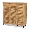 thumbnail image 2 of Baxton Studio Coolidge Modern and Contemporary Oak Brown Finished Wood 3-Door Shoe Storage Cabinet with Drawer, 2 of 13