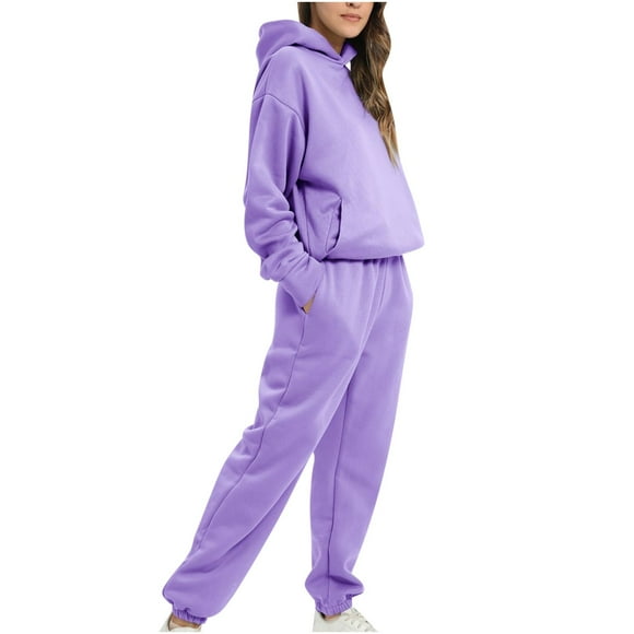 2 Piece Sweatsuit Outfits for Women Winter Thick Fleece Sherpa Lined Warm Long Sleeve Hoodies Sweatshirt Casual Sweatpants Tracksuit Lounge Set