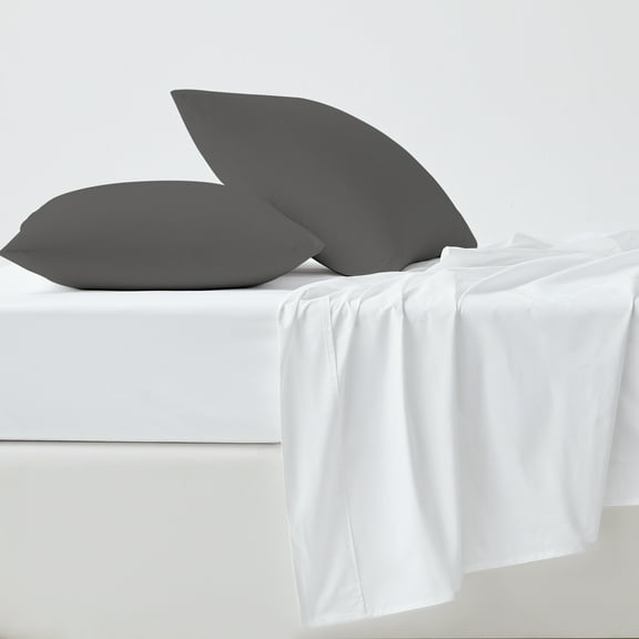 100% Cotton Pillowcases, 400 Thread Count Sateen Green Wrinkle-Resistant, 2-Piece, King Charcoal Gray by Purity Home