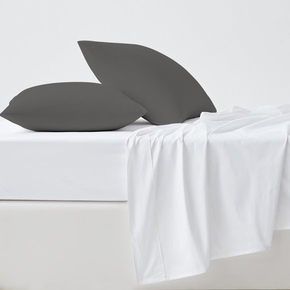 Taies d'Oreiller 100 % Coton, Satin 400 Fils Vert Résistant aux Plis, Ensemble de 2, Très Grand Gris Charbon par Purity Home