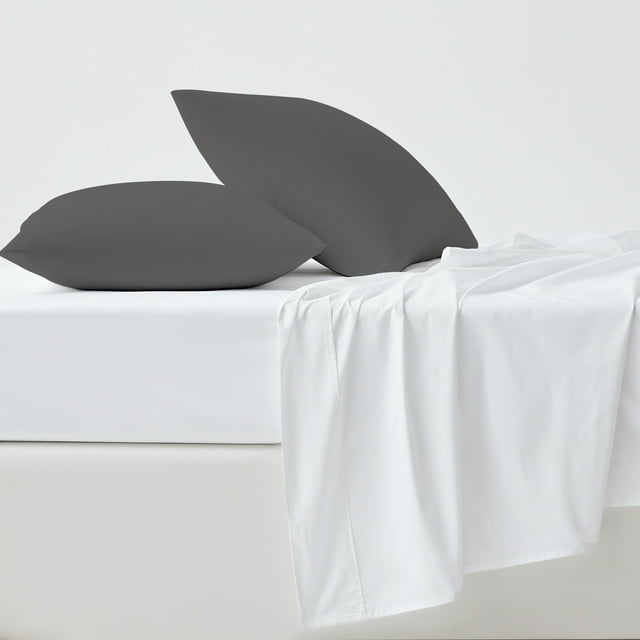 100% Cotton Pillowcases, 400 Thread Count Sateen Green Wrinkle-Resistant, 2-Piece, King Charcoal Gray by Purity Home