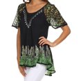 thumbnail image 3 of Sakkas Cora Relaxed Fit Batik Design Embroidery Cap Sleeves Blouse / Top - Navy / Green - Plus Size, 3 of 5