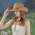thumbnail image 3 of Jazz Hat Hollow Design Wide Brim Sun Hat Adjustable Drawstring Cowboy Hat Breathable Lightweight Summer Outdoor Hat, 3 of 8