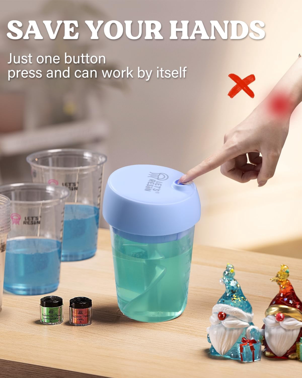 LET'S RESIN Auto Mixer - Rechargeable Electric, Hands-Free with Silicone Cup for 24oz Resin Crafts