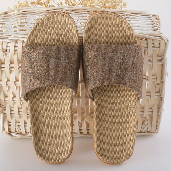 Linen Women Shoes Color Matching Leisure Indoor Floor Shoes Summer Home Slippers Ladies Open Toe Slippers Flat Shoes