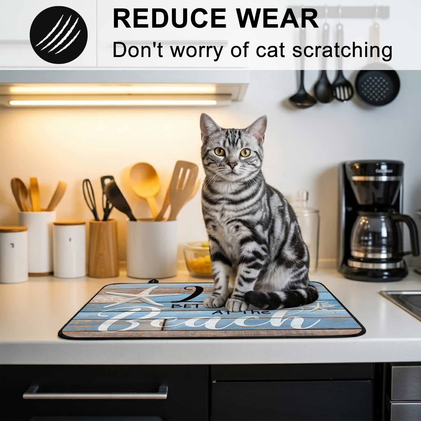 Blue Beach Stove Top Cover for Electric Stove, Heat-proof & Non Slip Glass Top Stove Cover Protector, Coastal Starfish Graffiti Retro Wooden Plank Kitchen Flat Cooktop Rubber Mat 24x21 Inches