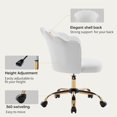 thumbnail image 5 of Swivel Office Chair, Modern Home Office Desk Chair, Velvet Shell Back Vanity Chair with Golden Metal Base, Height Adjustable Upholstered Cute Task Chair, Ivory, 5 of 7
