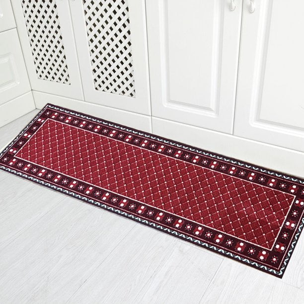 Gloria Non Slip Rubber Back Kitchen Rug Kitchen Runner Kitchen Mat Anti Slip Carpet (Checkered-Red Runner (20"x59"))