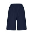 thumbnail image 5 of CheerKidz Women's Cotton Linen Five-Quarter Pants Elastic Waist Drawstring Casual Capris with Pocket for Spring Summer(Navy#1,XL), 5 of 6