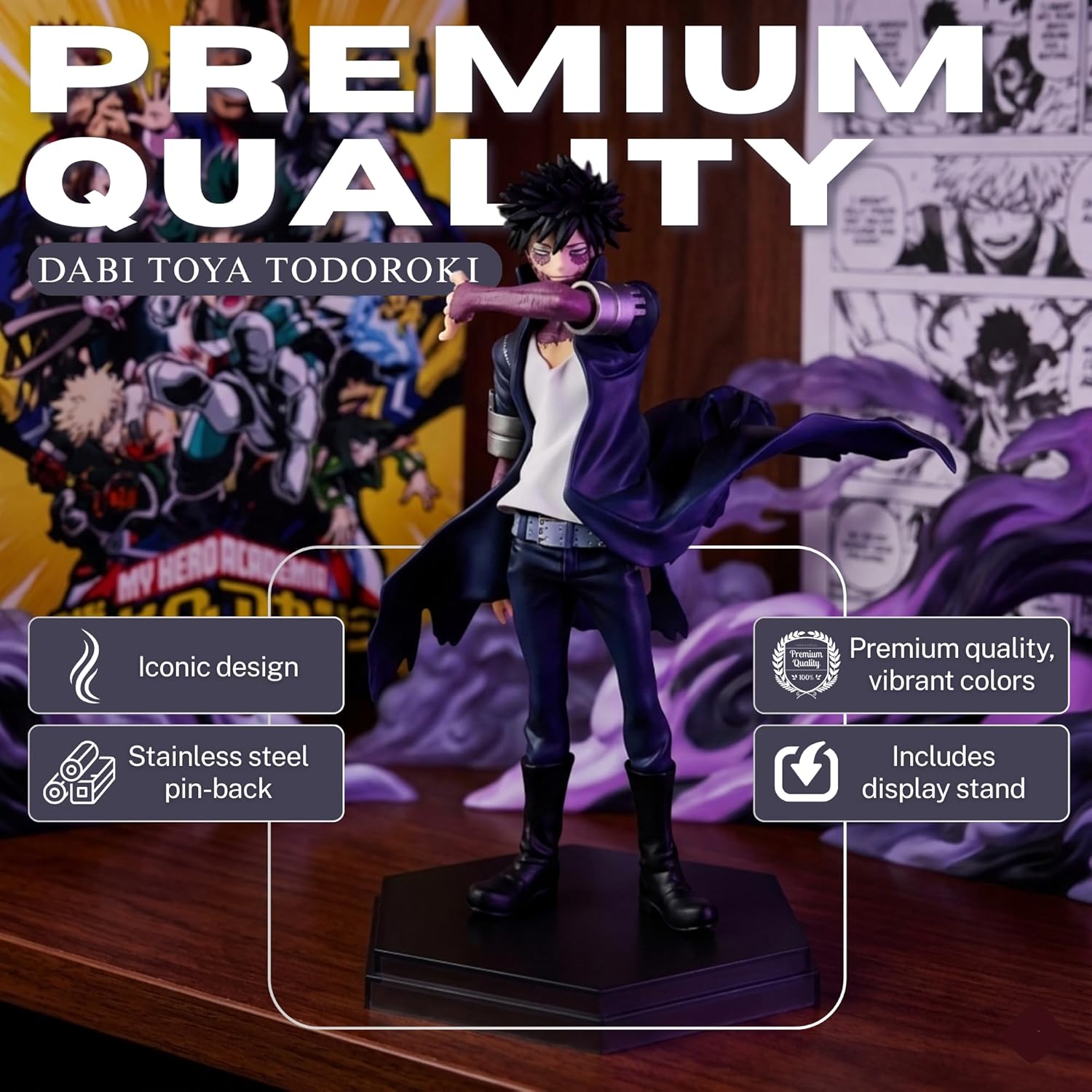 AURUS My Hero Academia Dabi PVC Action Figure, 7.09" Anime Collectible - Multicolor