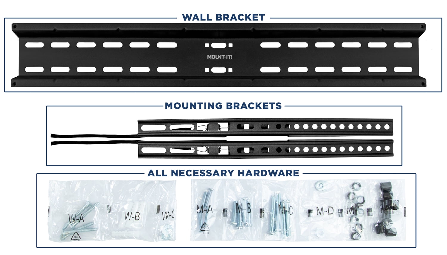 Mount-It! Low Profile Fixed TV Mount, Fits 37"-70" TVs, 77lb. Capacity