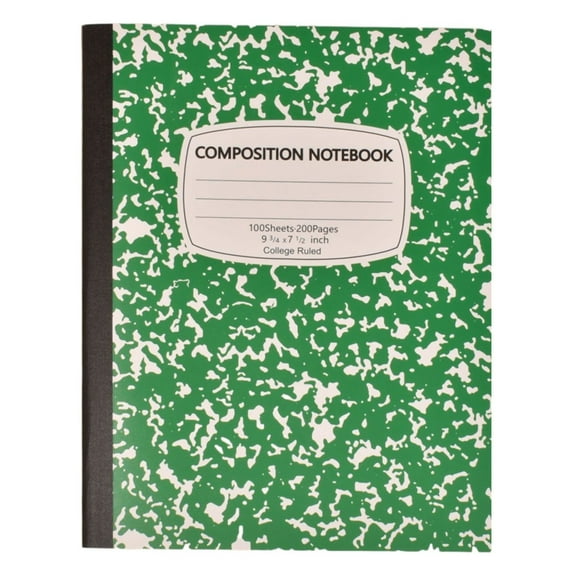 Composition Notebook, College Ruled Composition Book, Marble Composition Notebooks for Home Office Classroom Supplies, 100 Sheets per Comp Book, Hard Cover, Sewn Binding, 9.8" x 7.5", Green