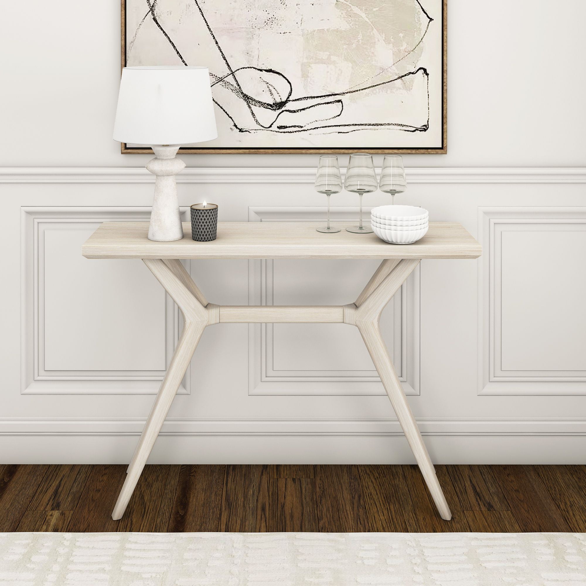 Plank+Beam Verso Console Table, 46" Solid Wood Modern Sofa Table, Narrow Entryway Table for Hallway, Behind the Couch, Living Room, Foyer, White Sand