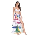 thumbnail image 2 of FORMRS Womens Beach Sarong Semi-Sheer Bikini Wrap Skirt Swimsuit Cover-ups, Hand Drawn Sailboats, 2 of 7