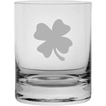 4 Leaf Clover St Patrick's Day Etched 10.25oz Crystal Rocks Whisky Glass