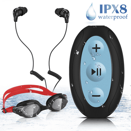 Headphones Mp3 Player AGPTEK 8GB Waterproof MP3 Player with Shuffle, Underwater Headphones for Swimming, S66(Black) ()