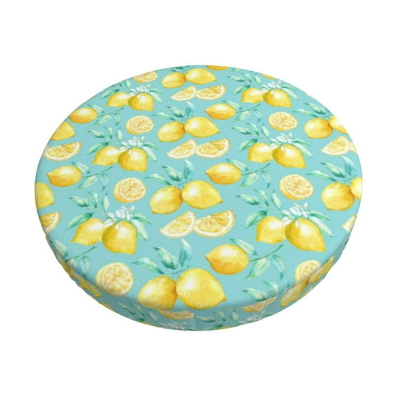 Kdxio Yellow Lemon Print Stool Covers Round,Stretch Round Bar Stool Covers Washable Bar Stool Cushion Slipcover for 12-15 Inch Chair