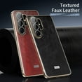 thumbnail image 2 of ELEHOLD For Samsung Galaxy S25 Ultra Leather Case,Luxury Plating Edge Shockproof Slim Premium Leather Phone Cover Built-in Lens Protector,Brown, 2 of 10
