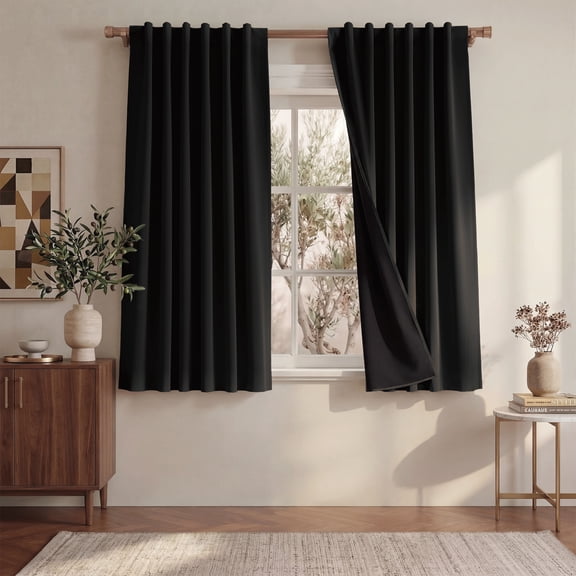 NICETOWN Black 100% Blackout Curtains, 2‑Layer Thermal Insulated Window Panels, 52" W x 63" L, 2‑Panel Set