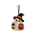 thumbnail image 2 of Hovilon Mini Handmade Knit Ghost Hanging Ornament, Cute Crochet Witch Hat Pendant with Pumpkin Bucket, Soft Cotton Car Rearview Mirror Decor, Spooky Holiday Party Bag Accessory, Fall Home Gift, 2 of 9