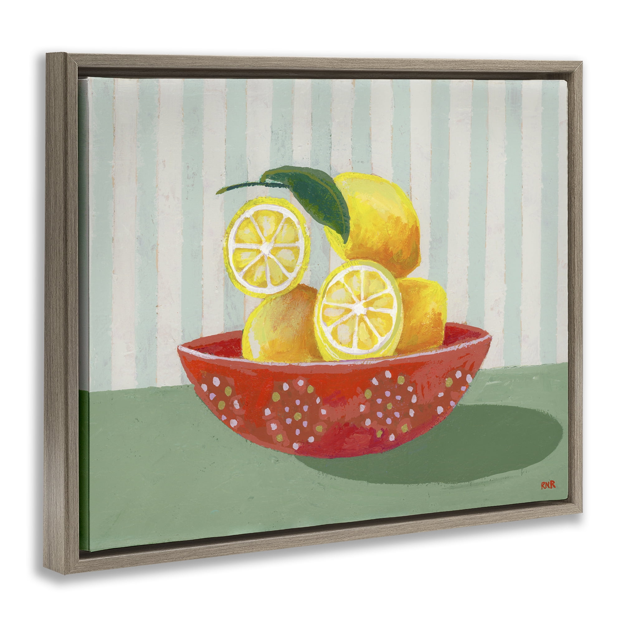 Stupell Industries Sunny Lemons in Red Bowl Brown Framed Floater Canvas Wall Art, design by Rachael Reese