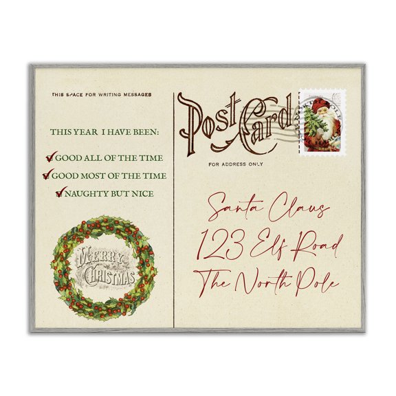 Stupell Industries Victorian Merry Christmas Vintage Postcard Gray Framed Giclee Art, 14 x 11, by Lil' Rue