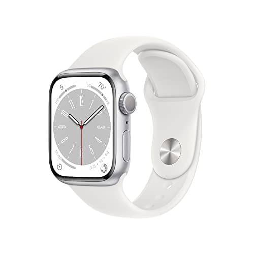 Apple Watch Série 8 [GPS 41mm] Smart Watch W / Argent Boîtier en Aluminium avec Bande de Sport Blanc - S/M.