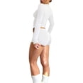 thumbnail image 4 of Diconna Ensemble de Vêtements pour Femmes Shorts Automne Couleur Unie Ajusté Col Rond Manches Longues Crop Tops Shorts 2 Pcs, 4 of 5