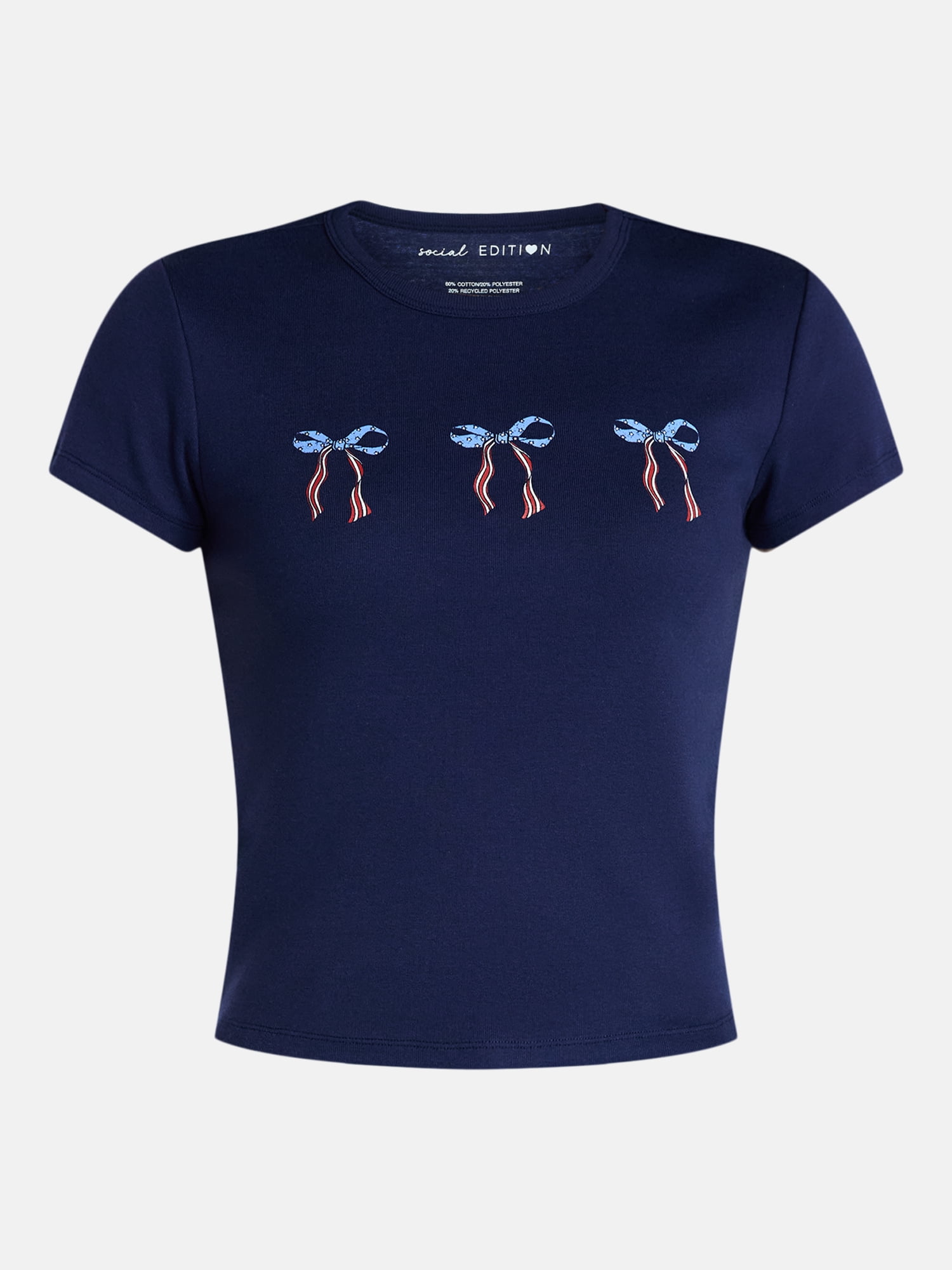 Social Edition Women's Americana Flag and Bows Graphic Tee, Sizes XXS-XXL