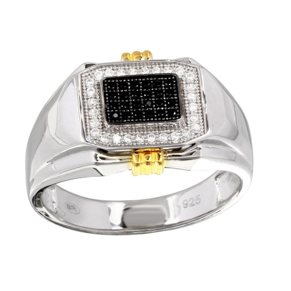 Two-Tone 925 Gold Plated Sterling Silver Men's Rectangular Ring Black CZ Jewelry Female Size 11
