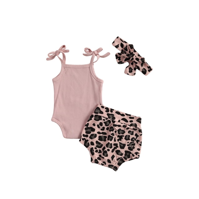 TheFound Débardeurs à Bretelles pour Filles Combinaisons + Shorts Léopard + Ensembles avec Bandeau