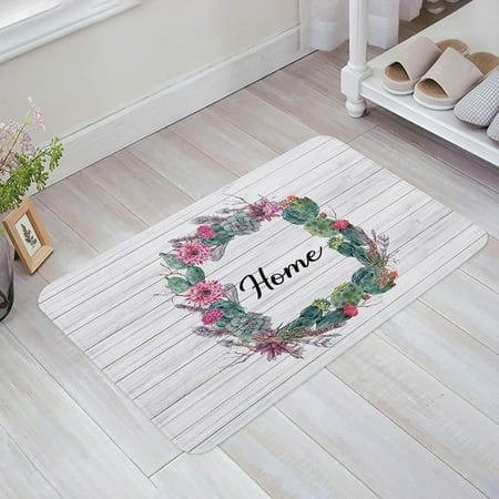 

Tropical Plants Sponge Doormat Indoor Bathroom Mat Absorb Water Non Slip Washable Mud Dirt Trapper Mats Rugs for Entranceinch Summer Cactus Succulent Wood Grain Home 24x16 Inch