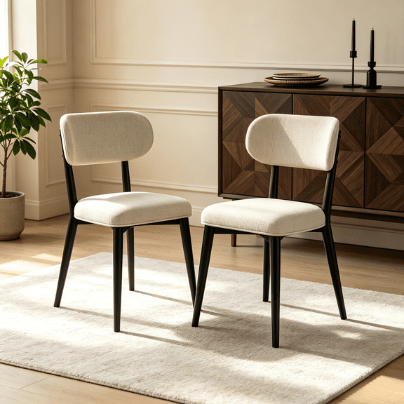 Dining Chair Set of 2, Mid-Century Kitchen Chairs with Backrest, Modern Upholestered Dining Chair for Dining Room & Kitchen
