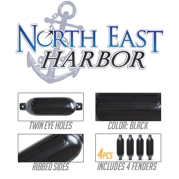 4pcs Ribbed Boat Fender 6.5/"x23/" Inflatable Bumper Dock Shield Protection Black