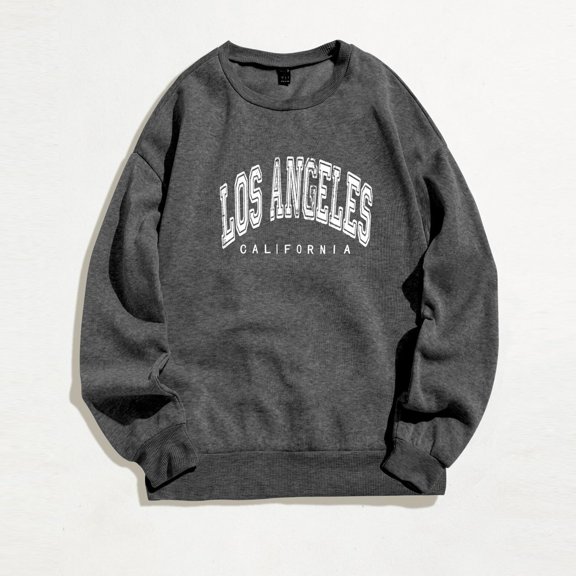 Women's Hoodies Sweatshirts Ladies Pullover Fashion Letter Printing Round Neck Long-Sleeve Casual Tops for Everyday Comfort and Style Gray 4XL