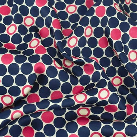 Navy Blue/Pink/Ivory Polka Dot Print Charmeuse, Fabric By the Yard ...