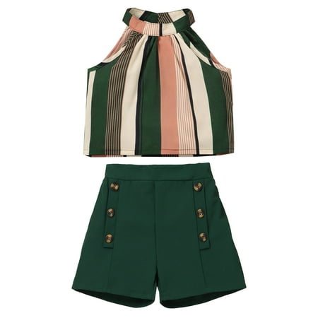 

KI-8jcuD Kid Casual 2 Piece Outfits Kids Girls Colorful Striped Sleeveless Halter Shorts Sets Sleeveless Colorful Striped Print Halter Tank Tops Button Shorts Baby Blanket Monogrammed Sweatpants Tee
